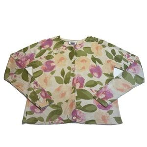 Floral Knit Cardigan Fitted Button Top Vintage Cottagecore Silk Club Collection